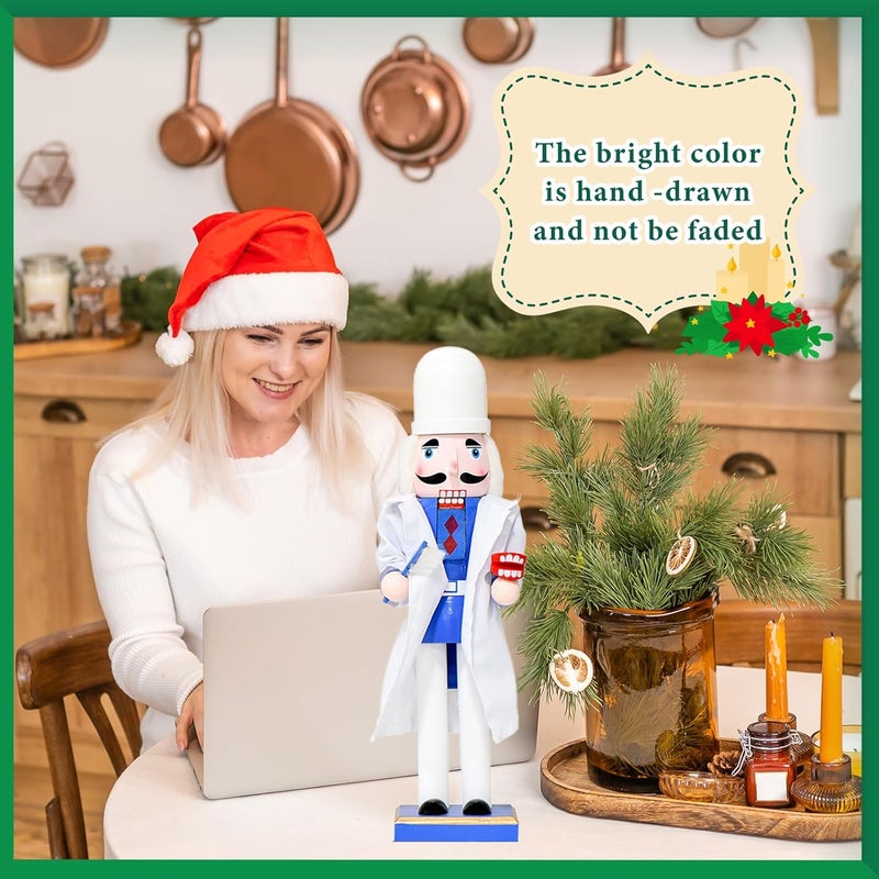 WVIOUOPU Christmas Doctor Man Nutcracker Decorations - 14 Inch Handmade Wooden Figures with White Coat Doctor Hat Stethoscope AED for Mantle Shelf Tabletop Home Christmas Holiday Ornaments Gifts - Image 4